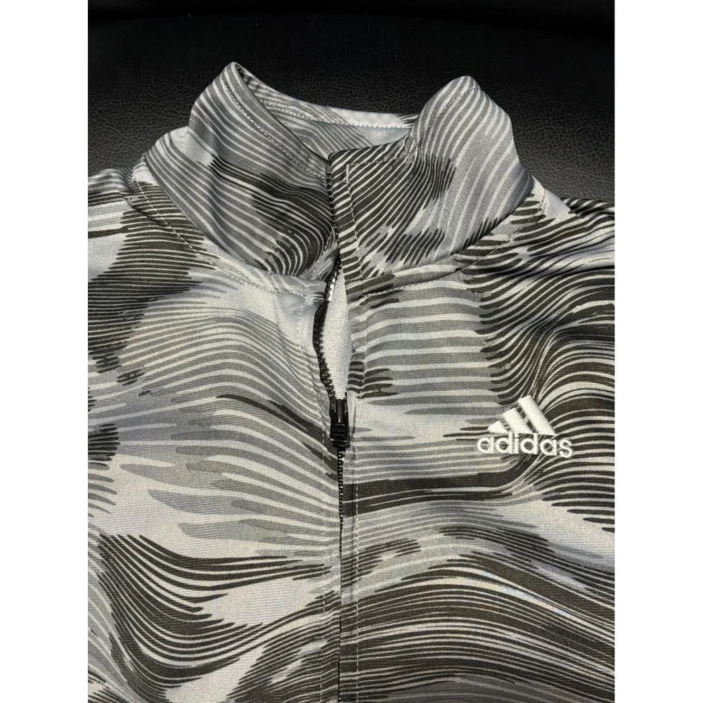 Adidas Kids Grey Black Wave Print Full‎ Zip Track Jacket Size 5